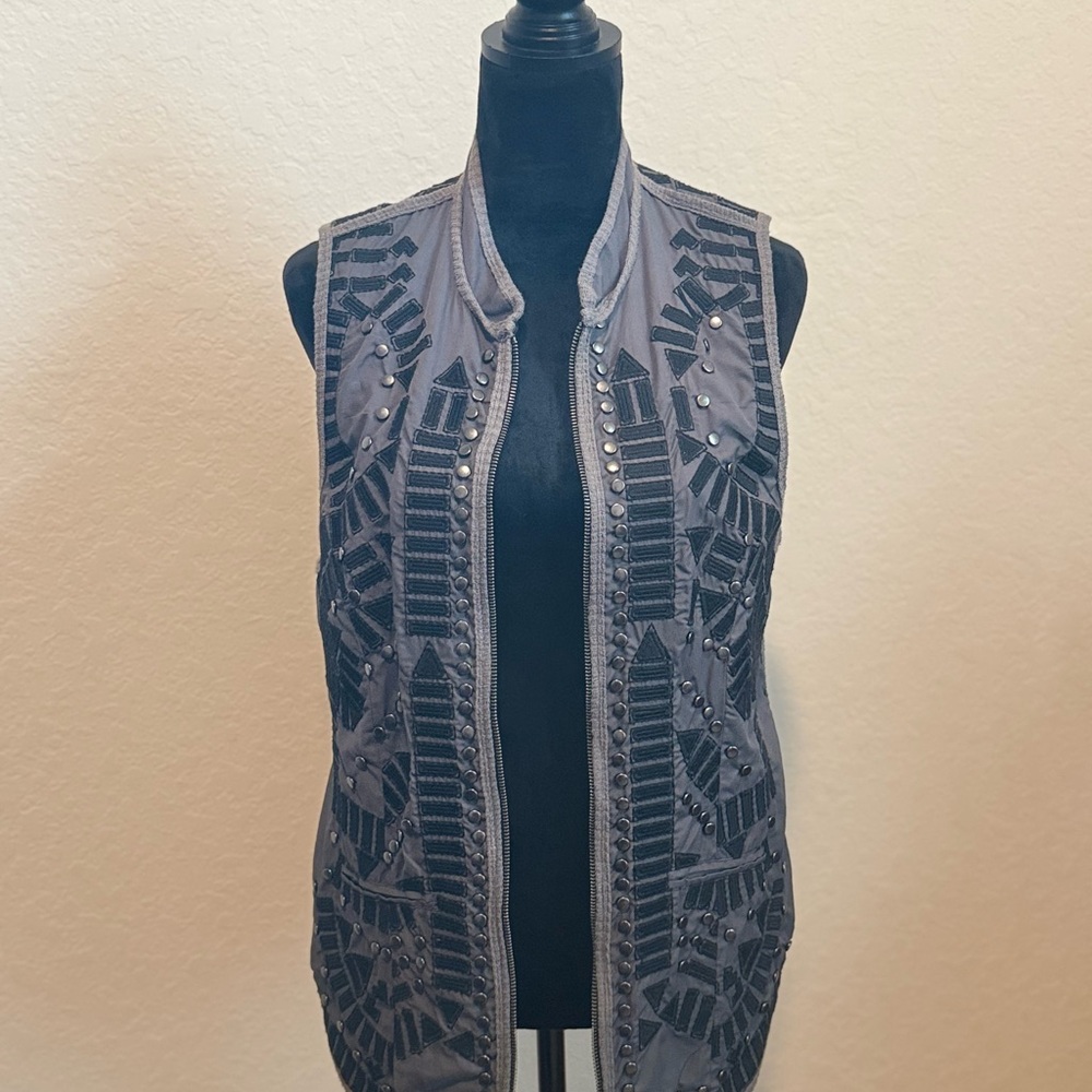 Johnny Was Gray Geometric Vest